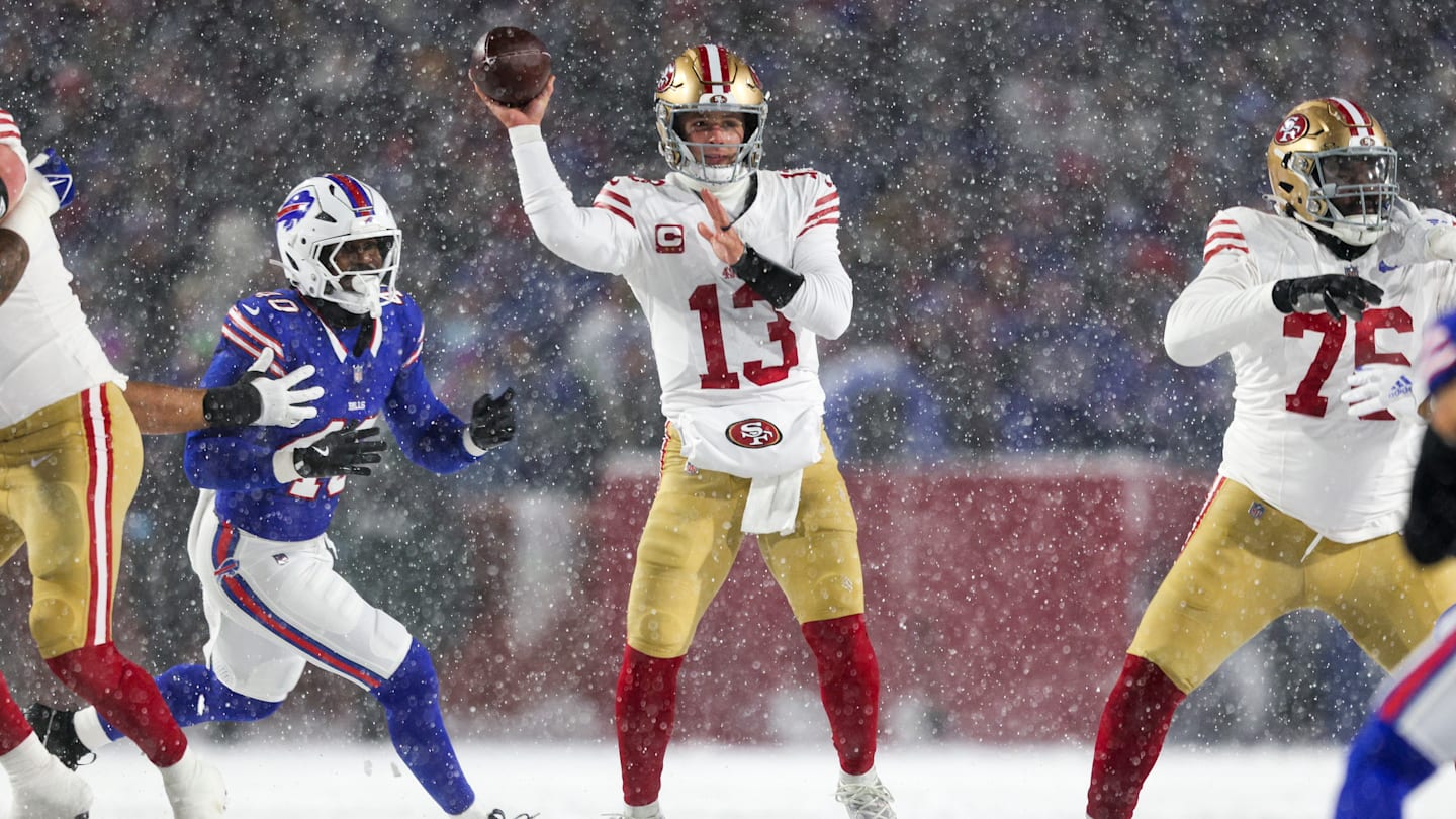 布洛克·珀迪 (Brock Purdy) 在 49 人隊冰雪覆蓋的比賽中輸給比爾隊 (Bills) 創下職業生涯新低