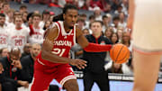 Indiana Hoosiers forward Mackenzie Mgbako (21) dribbles the ball during the first half against the Ohio State Buckeyes at Value City Arena.