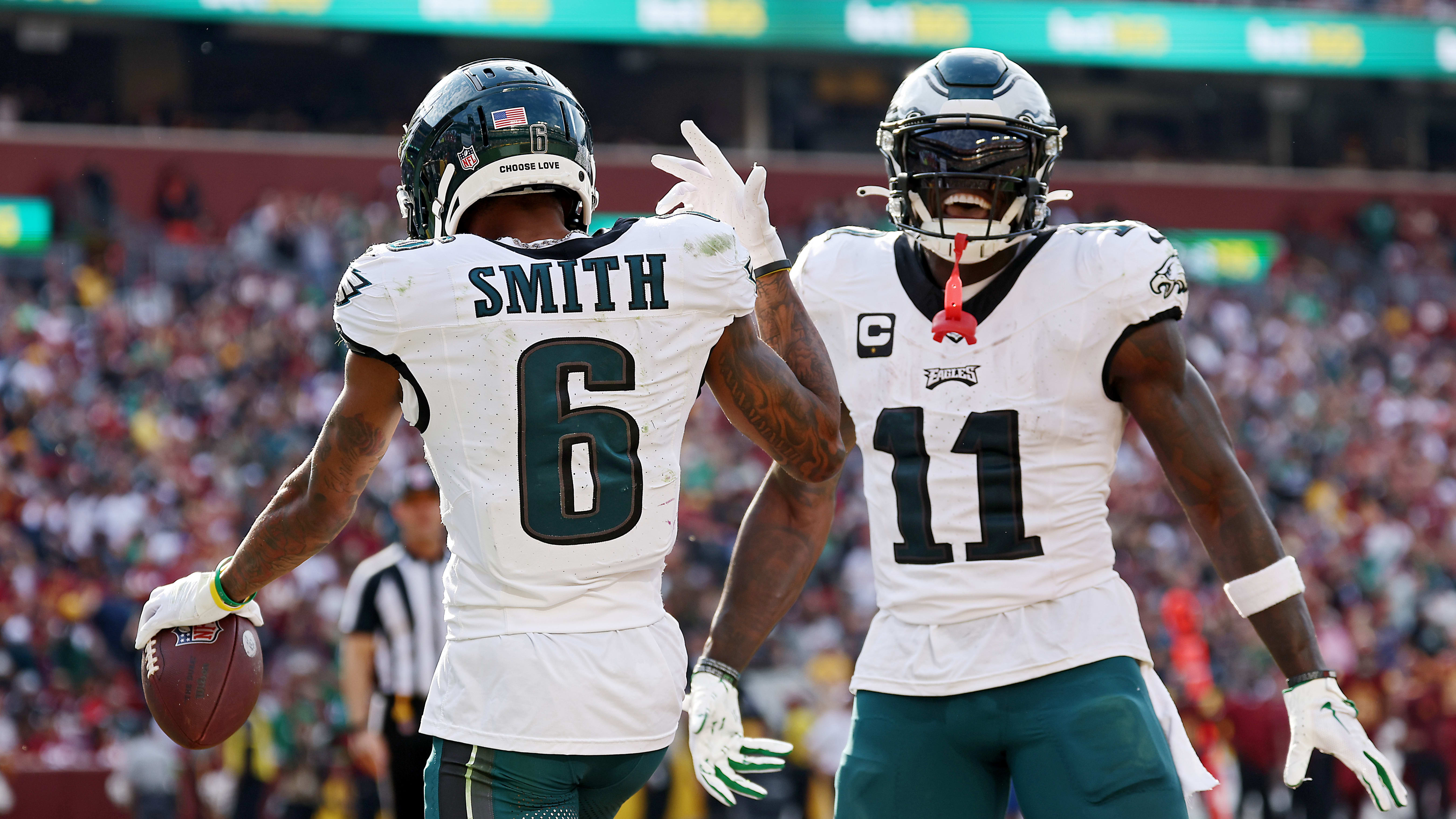 Eagles wide receivers DeVonta Smith and A.J. Brown