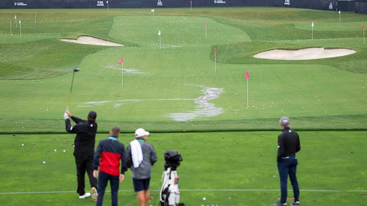 Players got limited practice time around Quail Hollow on Monday. Players got limited practice time around Quail Hollow on Monday.