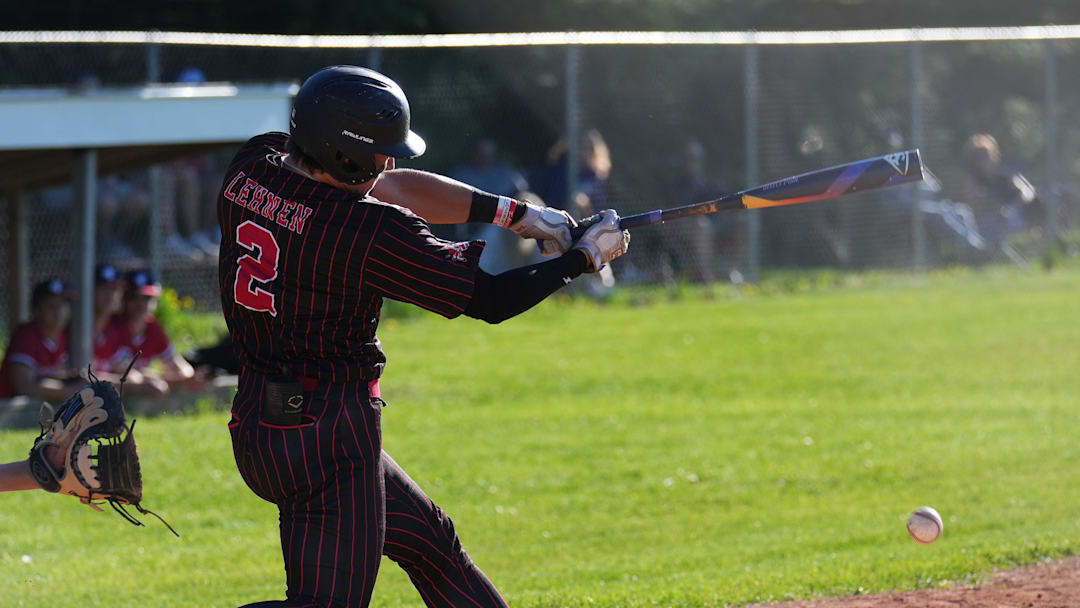 Sussex Hamilton's Luke Lehnen (2) chops a grounder to third during the game at home against Brookfield East, Tuesday, May 13, 2025. Sussex Hamilton won the game, 5-0. The Chargers currently sit at No. 3 in High School on SI's Top 25 Rankings. 