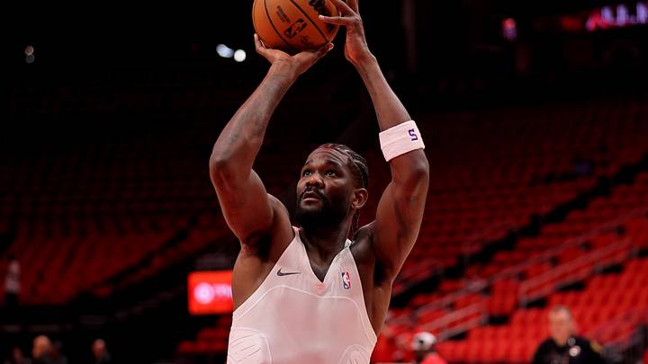 Los Angeles Lakers center Deandre Ayton warms up prior to game six of the first round of the 2026 NBA Playoffs against the Houston Rockets at Toyota Center.