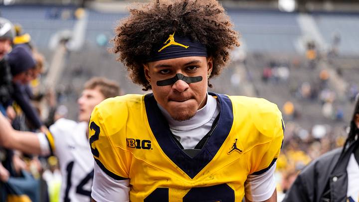 Michigan wide receiver Salesi Moa (12) walks up the tunnel after the spring game at Michigan Stadium in Ann Arbor on Saturday, April 18, 2026.