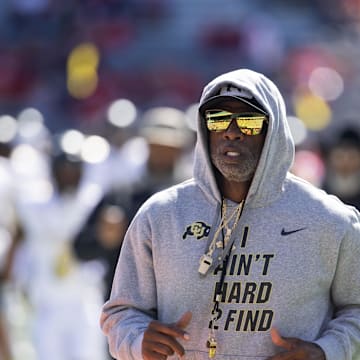 Oct 19, 2024; Tucson, Arizona, USA; Colorado Buffalos head coach Deion Sanders against the Arizona Wildcats at Arizona Stadium. Mandatory Credit: Mark J. Rebilas-Imagn Images