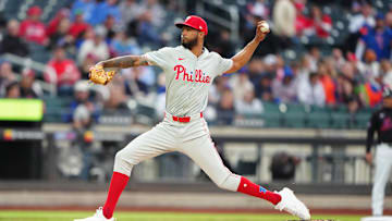 May 13, 2024; New York City, New York, USA; Philadelphia Phillies pitcher Christopher Sanchez (61) delivers a pitch against the New York Mets during the first inning at Citi Field.