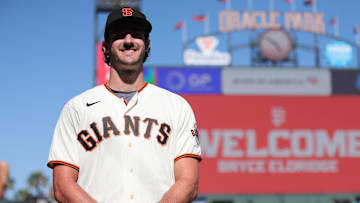 San Francisco Giants 2023 first-round draft pick Bryce Eldridge before the game against the Oakland Athletics at Oracle Park.