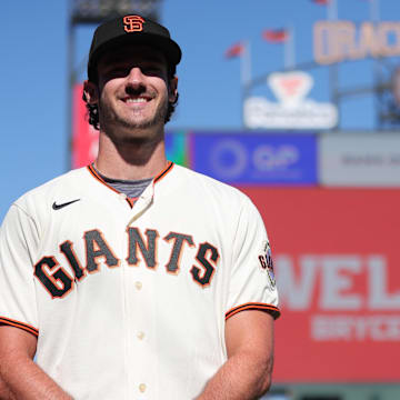 San Francisco Giants 2023 first-round draft pick Bryce Eldridge before the game against the Oakland Athletics at Oracle Park.