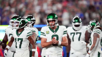 New York Jets QB Aaron Rodgers during the 2023 season opener.