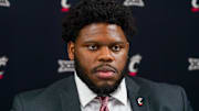 Jul 8, 2025; Frisco, TX, USA; Cincinnati defensive lineman Dontay Corleone answers questions from the media during 2025 Big 12 Football Media Days at The Star. Mandatory Credit: Raymond Carlin III-Imagn Images