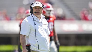 Apr 12, 2025; Athens, GA, USA; Georgia Bulldogs head coach Kirby Smart shown during the Georgia Spring game at Sanford Stadium. Mandatory Credit: Dale Zanine-Imagn Images