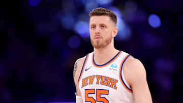 May 19, 2024; New York, New York, USA; New York Knicks center Isaiah Hartenstein (55) reacts during the third quarter of game seven of the second round of the 2024 NBA playoffs against the Indiana Pacers at Madison Square Garden. Mandatory Credit: Brad Penner-USA TODAY Sports