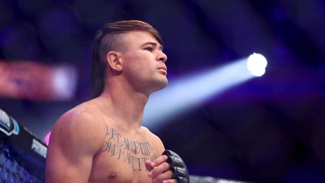 Jun 29, 2024; Las Vegas, Nevada, USA; Diego Lopes (blue gloves) prepares to fight Dan Ige (not pictured) during UFC 303 at T-Mobile Arena.