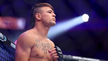 Jun 29, 2024; Las Vegas, Nevada, USA; Diego Lopes (blue gloves) prepares to fight Dan Ige (not pictured) during UFC 303 at T-Mobile Arena.