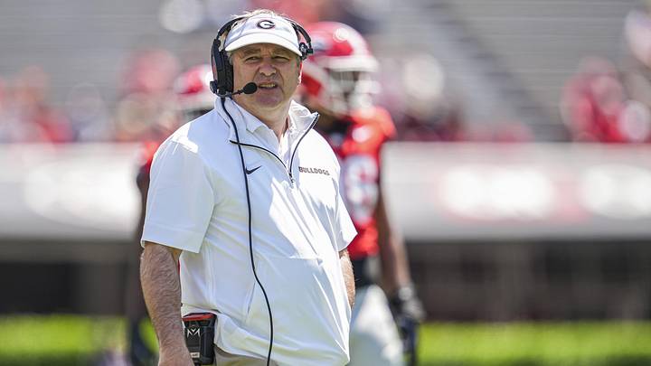 Apr 12, 2025; Athens, GA, USA; Georgia Bulldogs head coach Kirby Smart shown during the Georgia Spring game at Sanford Stadium. Mandatory Credit: Dale Zanine-Imagn Images