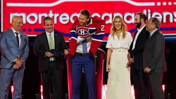 Jun 28, 2024; Las Vegas, Nevada, USA; Ivan Demidov is selected with the 5th overall pick of the first round of the 2024 NHL Draft at The Sphere. Mandatory Credit: Stephen R. Sylvanie-Imagn Images