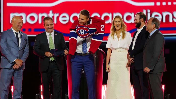 Jun 28, 2024; Las Vegas, Nevada, USA; Ivan Demidov is selected with the 5th overall pick of the first round of the 2024 NHL Draft at The Sphere. Mandatory Credit: Stephen R. Sylvanie-USA TODAY Sports