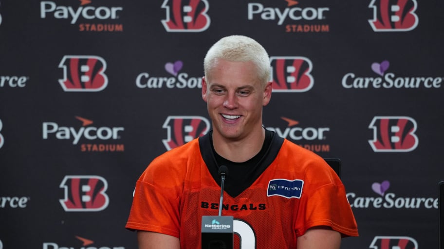 Bengals Joe Burrow speaks at a press conference following the first day of Bengals Training Camp on Wednesday July 24, 2024. | Phil Didion/The Enquirer / USA TODAY