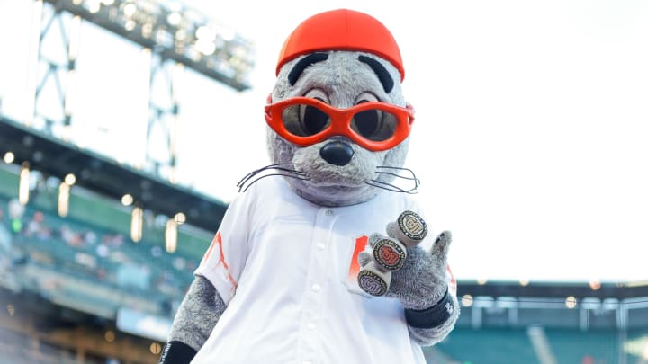 Jun 11, 2024; San Francisco, California, USA; San Francisco Giants mascot Lou Seal before the game against the Houston Astros at Oracle Park. 