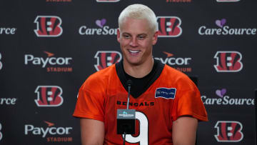 Bengals Joe Burrow speaks at a press conference following the first day of Bengals Training Camp on Wednesday July 24, 2024.