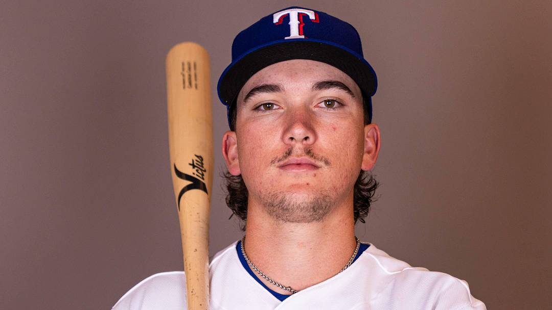 Feb 17, 2026; Surprise, AZ, USA; Texas Rangers infielder Cameron Cauley during media day at Surprise Sports Complex. Mandatory Credit: Arianna Grainey-Imagn Images