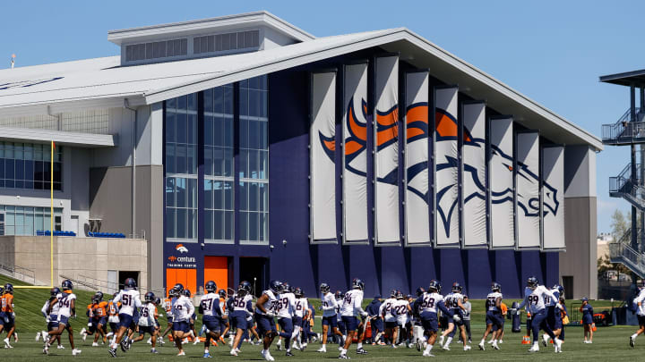 May 23, 2024; Englewood, CO, USA; Denver Broncos players during organized team activities at Centura Health Training Center. Mandatory Credit: Isaiah J. Downing-USA TODAY Sports
