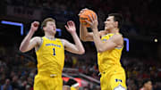 The Auburn Tigers will have their hands full with  Michigan Wolverines' Danny Wolf (1) and Vladislav Goldin in the Sweet 16