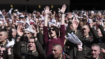Nov 15, 2025; College Station, Texas, USA; Fans cheer during the game between the Texas A&M Aggies and the South Carolina Gamecocks at Kyle Field. Mandatory Credit: Troy Taormina-Imagn Images