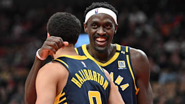 Indiana Pacers guard Tyrese Haliburton (0) and forward Pascal Siakam (43).