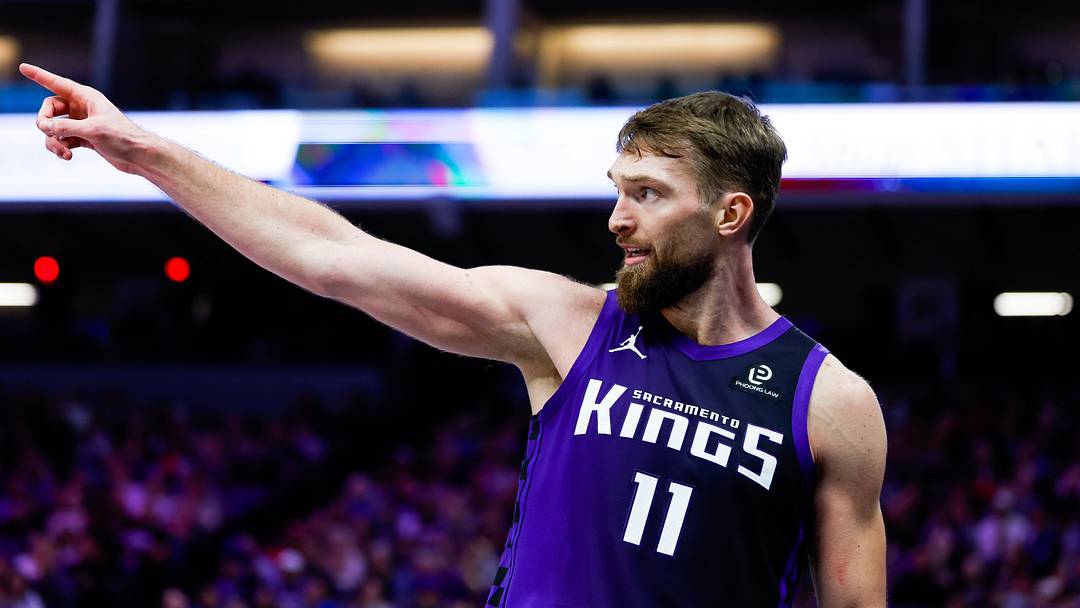 Jan 16, 2026; Sacramento, California, USA; Sacramento Kings forward Domantas Sabonis (11) reacts after a play during the fourth quarter against the Washington Wizards at Golden 1 Center. 