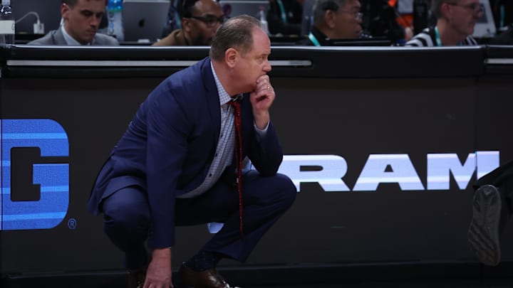 Mar 16, 2025; Indianapolis, IN, USA; Wisconsin Badgers head coach Greg Gard watches play downcourt during the second half against the Michigan Wolverines during the 2025 Big Ten Championship Game at Gainbridge Fieldhouse. Mar 16, 2025; Indianapolis, IN, USA; Wisconsin Badgers head coach Greg Gard watches play downcourt during the second half against the Michigan Wolverines during the 2025 Big Ten Championship Game at Gainbridge Fieldhouse.