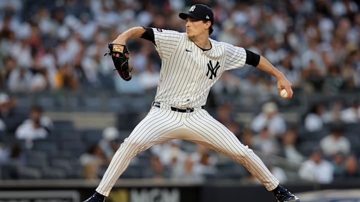 May 7, 2025; Bronx, New York, USA; New York Yankees starting pitcher Max Fried (54) pitches against the San Diego Padres during the second inning at Yankee Stadium. Mandatory Credit: Brad Penner-Imagn Images May 7, 2025; Bronx, New York, USA; New York Yankees starting pitcher Max Fried (54) pitches against the San Diego Padres during the second inning at Yankee Stadium. Mandatory Credit: Brad Penner-Imagn Images
