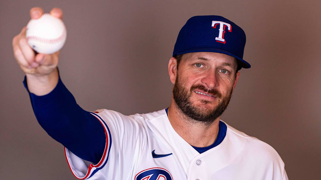 Feb 17, 2026; Surprise, AZ, USA; Texas Rangers pitcher Ryan Brasier during media day at Surprise Sports Complex. Mandatory Credit: Arianna Grainey-Imagn Images