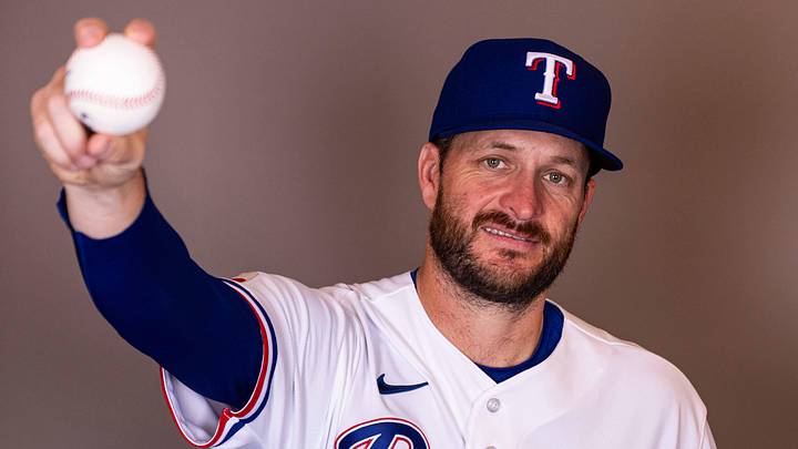 Feb 17, 2026; Surprise, AZ, USA; Texas Rangers pitcher Ryan Brasier during media day at Surprise Sports Complex. Mandatory Credit: Arianna Grainey-Imagn Images