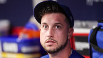 Sep 8, 2025; Atlanta, Georgia, USA; Chicago Cubs right fielder Kyle Tucker (30) in the dugout against the Atlanta Braves in the eighth inning at Truist Park. Mandatory Credit: Brett Davis-Imagn Images