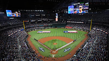 A view of Globe Life Field during the national anthem before Game 1 of the World Series.
