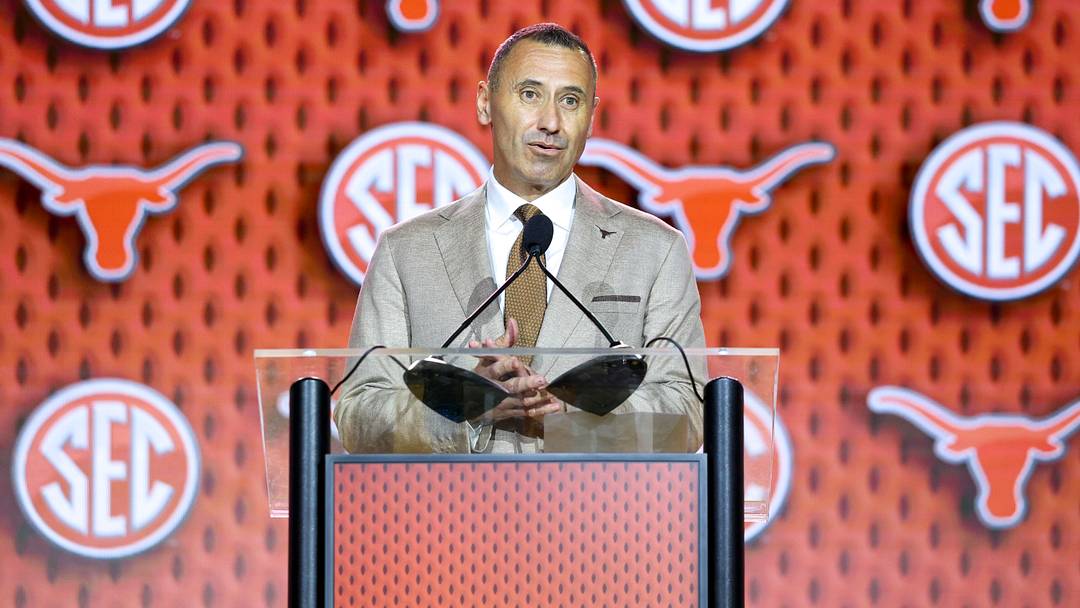 Texas Longhorns head coach Steve Sarkisian speaks to the press during SEC Football Kickoff Media Day at the Tampa Marriott. 