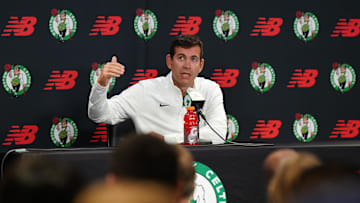 Sep 24, 2024; Boston, MA, USA;  Boston Celtics general manager Brad Stevens talks to reporters during media day at Auerbach Center. Mandatory Credit: David Butler II-Imagn Images