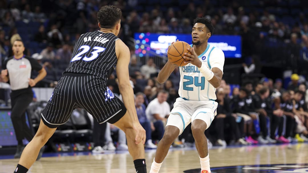 Charlotte Hornets forward Brandon Miller (24) looks to shoot the ball against the Orlando Magic 