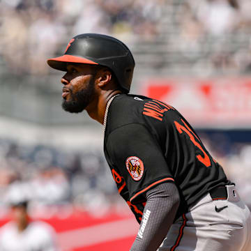 Baltimore Orioles outfielder Cedric Mullins (31) in action against the New York Yankees at Yankee Stadium on June 21. 