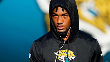 Sep 24, 2020; Jacksonville, Florida, USA; Jacksonville Jaguars cornerback CJ Henderson (23) looks on prior to a game between the Jaguars and the Miami Dolphins at TIAA Bank Field. Mandatory Credit: Douglas DeFelice-Imagn Images