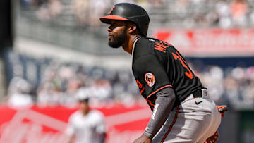 Jun 21, 2025; Bronx, New York, USA; Baltimore Orioles outfielder Cedric Mullins (31) in action against the New York Yankees at Yankee Stadium.
