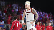Nov 27, 2024; Paradise Island, Bahamas, BHS; Louisville Cardinals forward Kasean Pryor (7) reacts after dunking  during the second half against the Indiana Hoosiers at the Atlantis Resort.  Mandatory Credit: Kevin Jairaj-Imagn Images