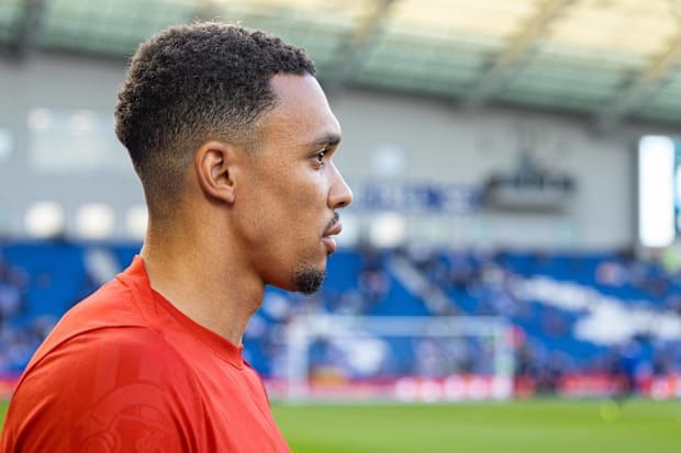 Trent Alexander-Arnold looking on at the AMEX Stadium.