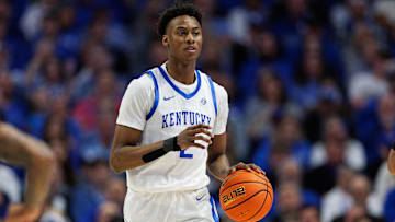 Feb 8, 2025; Lexington, Kentucky, USA; Kentucky Wildcats guard Jaxson Robinson (2) brings the ball up court during the second half against the South Carolina Gamecocks at Rupp Arena at Central Bank Center. Mandatory Credit: Jordan Prather-Imagn Images