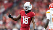Aug 9, 2025; Glendale, Arizona, USA; Arizona Cardinals wide receiver Marvin Harrison Jr. (18) against the Kansas City Chiefs during a preseason NFL game at State Farm Stadium. Mandatory Credit: Mark J. Rebilas-Imagn Images