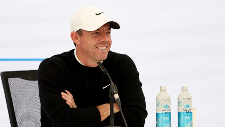 Rory McIlroy during a press conference at the 2025 Amgen Irish Open 2025