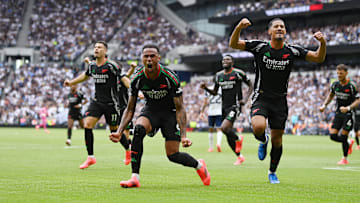 Gabriel celebrates his winner in Sunday's derby