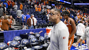 Mar 14, 2025; Nashville, TN, USA;  Texas Longhorns head coach Rodney Terry walks off the court after the loss against the Tennessee Volunteers during the second half at Bridgestone Arena. Mandatory Credit: Steve Roberts-Imagn Images