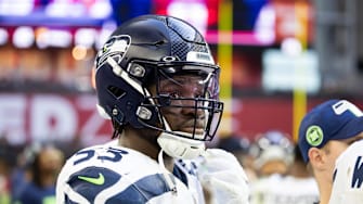 Dec 8, 2024; Glendale, Arizona, USA; Seattle Seahawks linebacker Boye Mafe (53) against the Arizona Cardinals at State Farm Stadium. Mandatory Credit: Mark J. Rebilas-Imagn Images