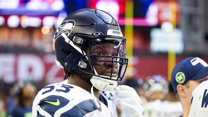 Seattle Seahawks linebacker Boye Mafe on the sidelines